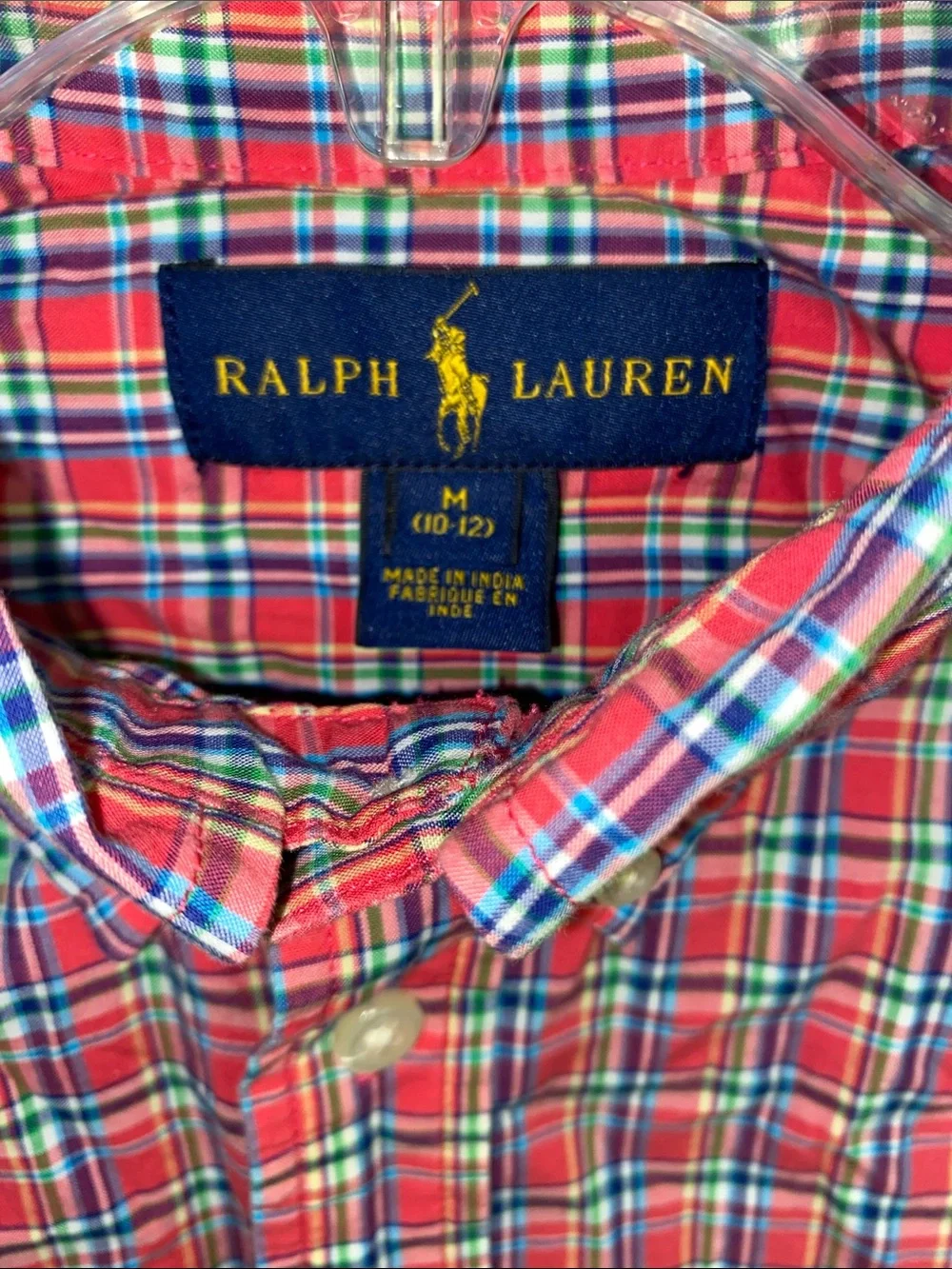 Ralph Lauren • Plaid • Button-Down • Blue Polo Logo • Size Med (10-12)Boys